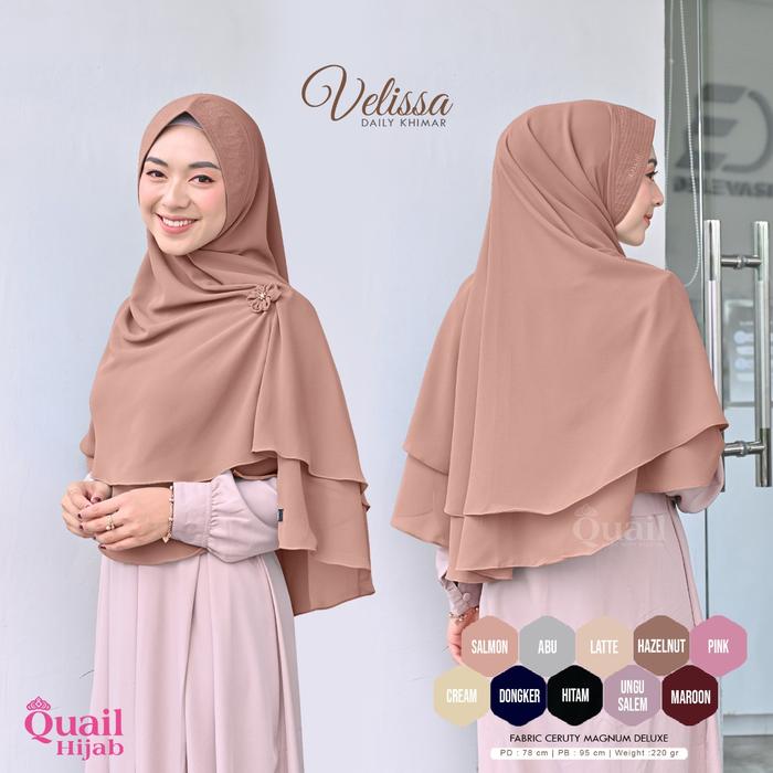 VELISSA Khimar Jumbo aksen bunga Quail Hijab Bahan Ceruty