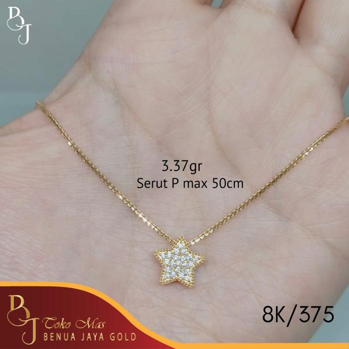 Kalung Emas Serut Italy Santa Bintang Mata Putih 8K/375