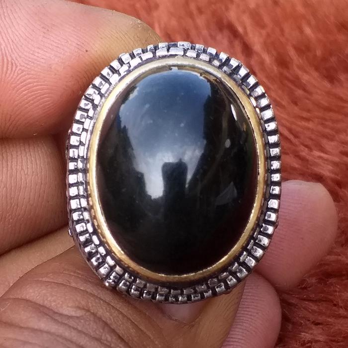 Batu Akik Giok Hitam Super Pekat Bodyglass Dim-23 Mumbul Ring Gagah
