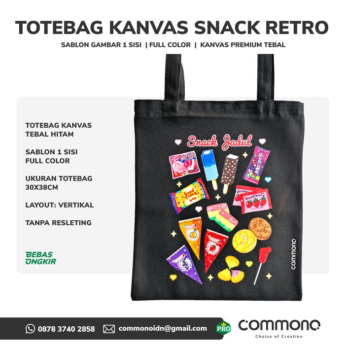 Tote Bag Kanvas Snack Jadul Lucu Nostalgia 2000an Klasik Retro Commono