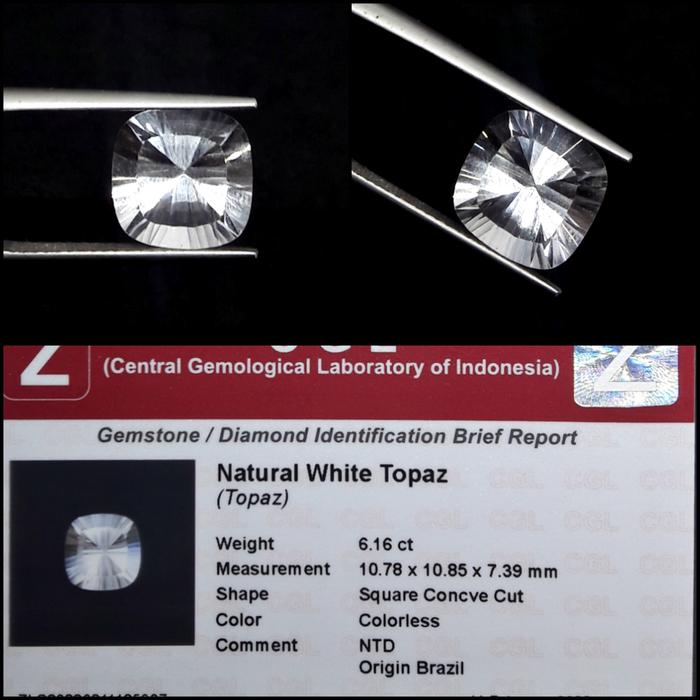 Permata Batu Natural White Topaz Colorless Plus Memo Lab