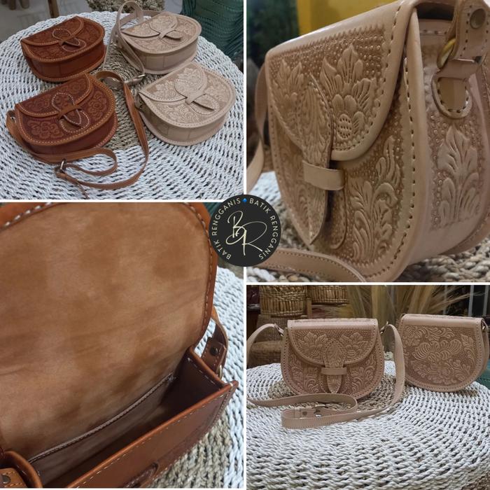 Tas Kulit Sapi Asli 100% Model Vintage Kulit Dipahat Model Slingbag