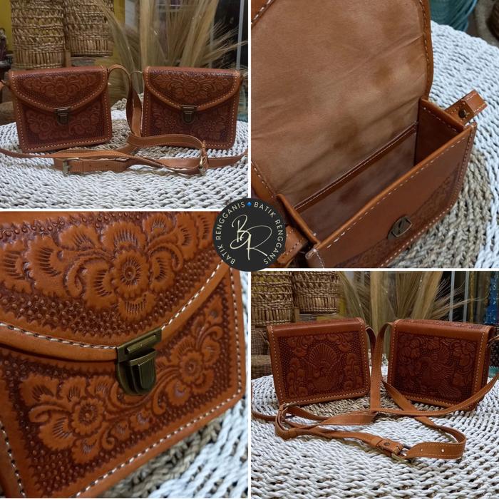 Tas Kulit Sapi Model Vintage Kulit Dipahat Model Slingbag Kotak