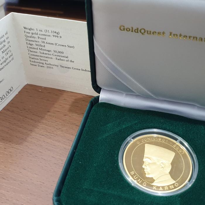 Koin emas koleksi gambar Soekarno limited edition goldquest 24 karat