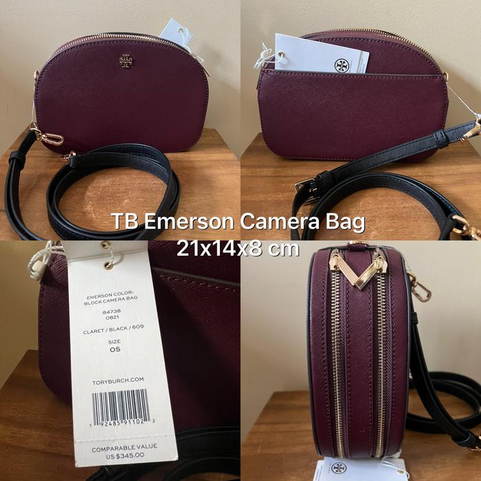 NWT TB Emerson Camera Bag Colorblock Claret & Black Authentic