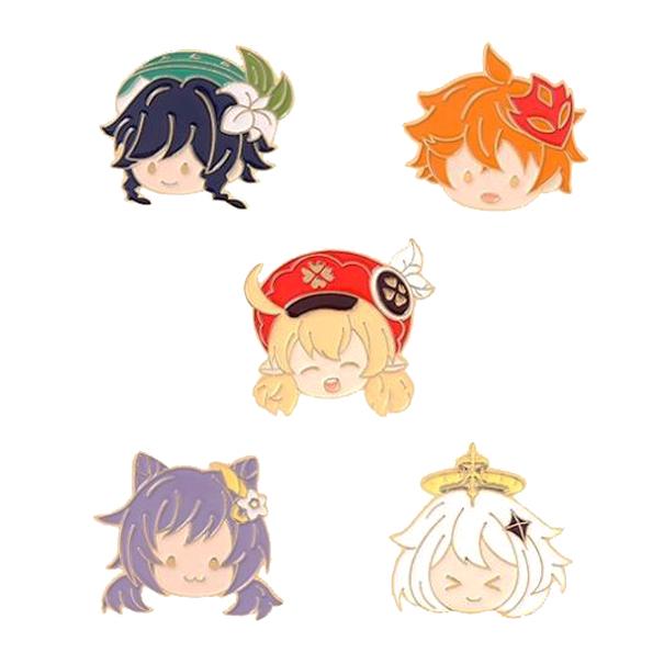 Genshin Impact Chibi Enamel Metal Lapel Pin Bros Brooch Badge Clip Klip Game Cartoon Anime Cute Kart
