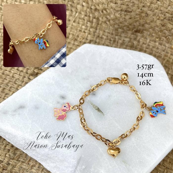 Gelang anak emas kuda poni - gelang anak little pony emas 16k 700