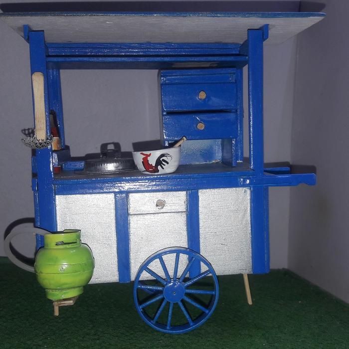 Miniatur gerobak mie ayam 1:12 biru silver