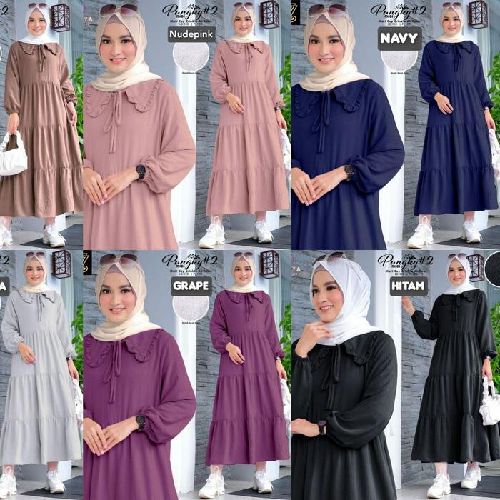 MIDI PUNGKY CRINGKLE AIRFLOW POLOS,Gamis Susun Santai kekinian