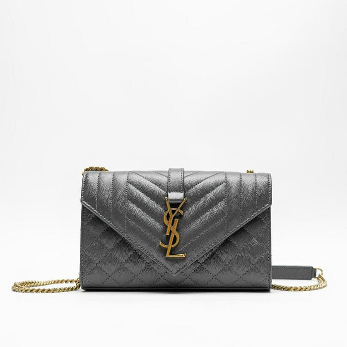 YSL Envelope Small Shoulder Bag Storm GHW