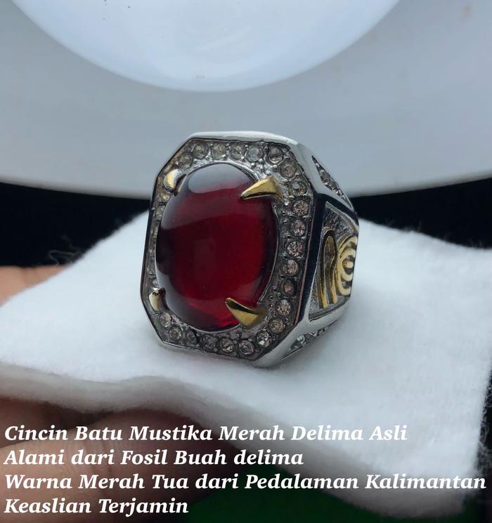 Cincin Batu Fosil Biji Merah Delima Asli
