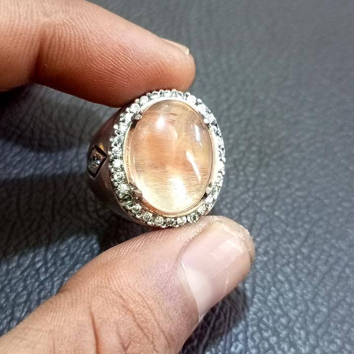 Cincin Batu Permata Natural Red Rutilated Quartz HQ 18x14x4 Ring Perak HandMade microsetting size 9