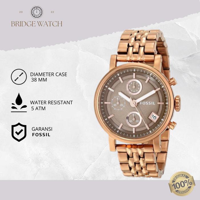 Jam Tangan Wanita Fossil Analog Boyfriend Chronograph Stainless Steel Mewah Original ES3494