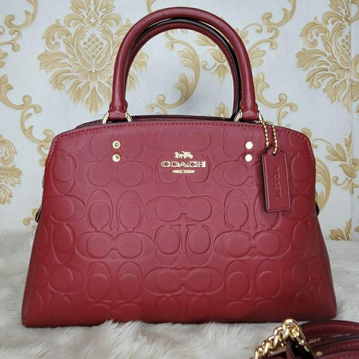 tas Coach mini lillie carryal satchel leather red cherry