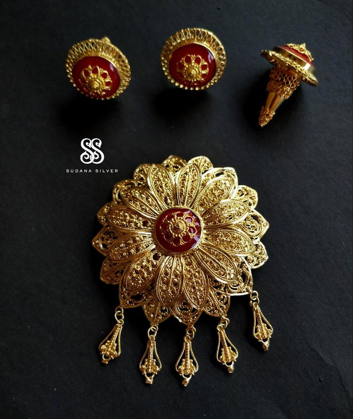 Set Bros Resin Merah Genjer Alpaka Gold Plated Bali