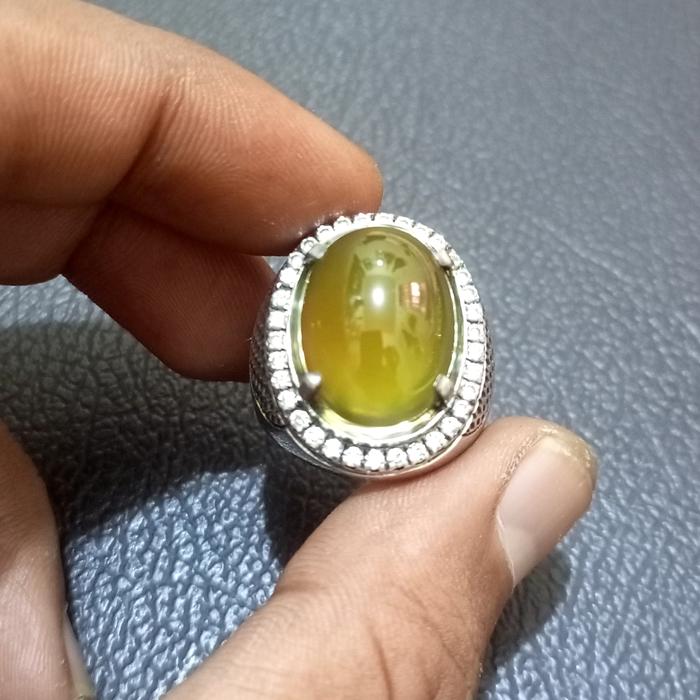 Cincin batu NATURAL Idocrase Bio Solar Aceh Change Color HQ Lawasan Ring Perak HM tebal Size 9 Dim. 