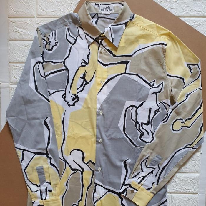 [NEW] Kemeja HERMES Horse Print Yellow Sz 40