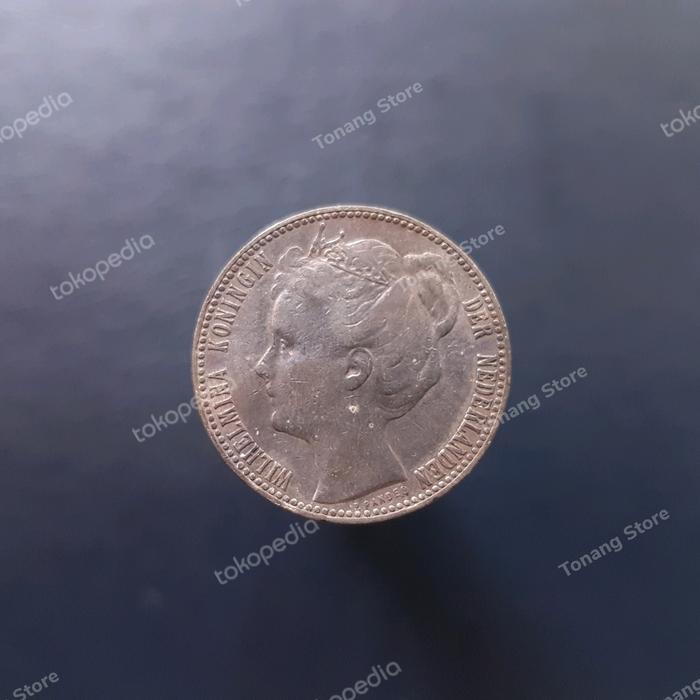Uang Koin Perak Belanda 1 Gulden Wilhelmina Crown 1909 (last date)