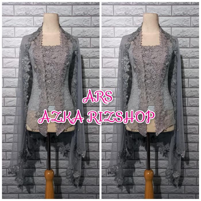 set kebaya brukat silver kebaya ABG terBARU + slendang