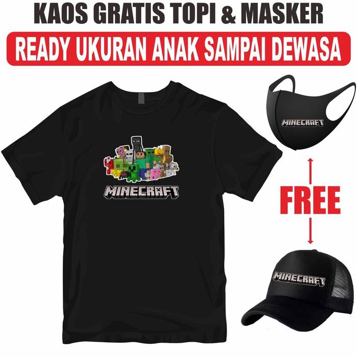 Kaos Gratis Topi dan Masker Minecraft untuk anak dan dewasa