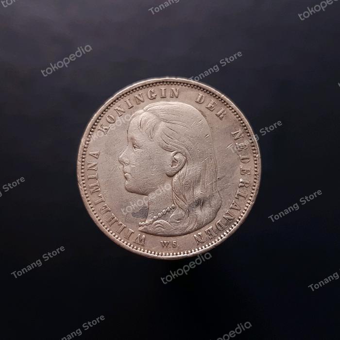 Uang Koin Perak Belanda 1 Gulden Wilhelmina Long Hair tahun 1892