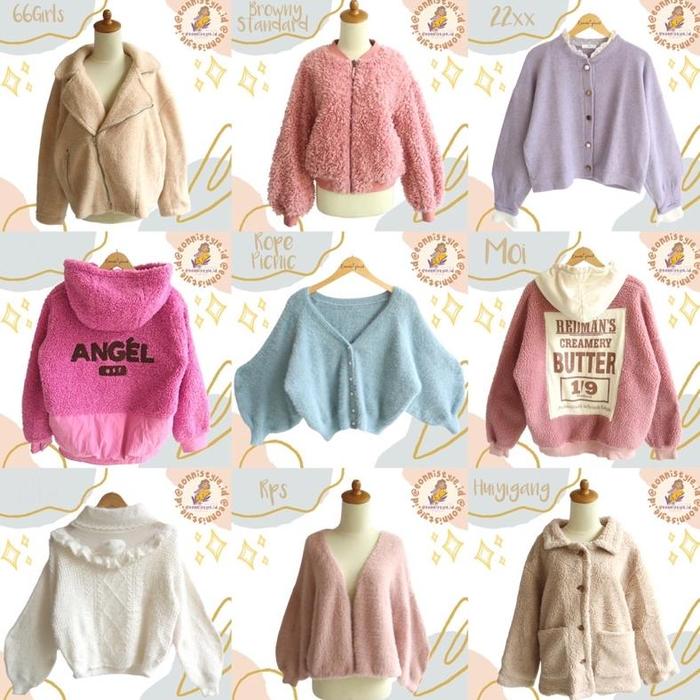 SWEATER BULU - BULU JAKET FUZZY CARDI OUTER RAJUT MOTIF SULAM BORDIR