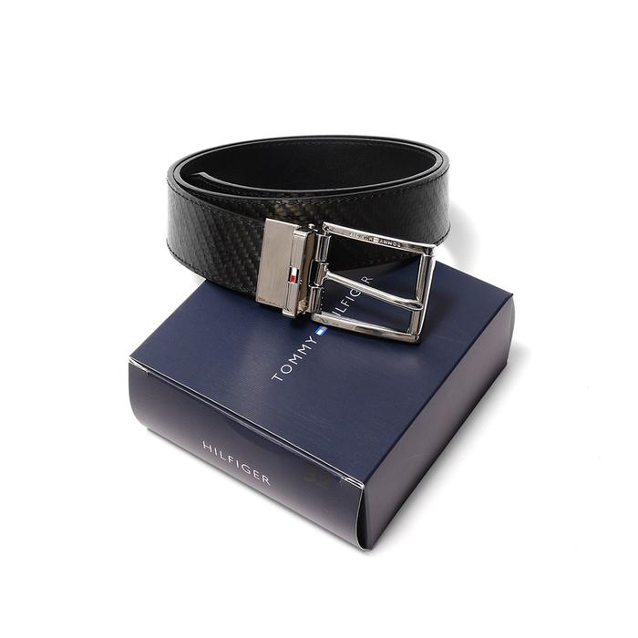 Ikat Pinggang THF Checkered Pattern Leather Belt