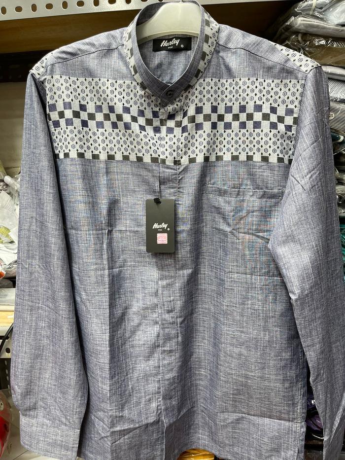Harley Kemeja Koko Harley Biru Muda JUMBO XXL Katun KUALITAS PREMIUM Bahan Import 100% Model Reguler