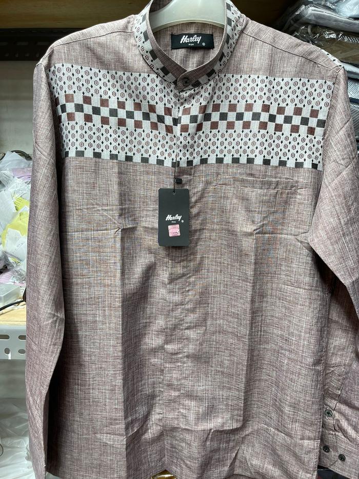 Baju kemko kemeja koko harley Coklat Motif Batik ukuran BESAR XXL Katun