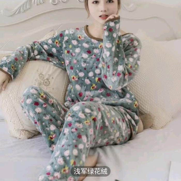 baju tidur wanita piyama import bulu bludru lengan panjang pp ter12