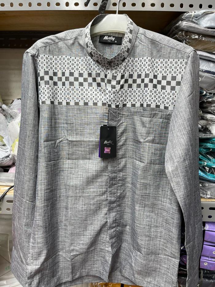 Baju kemko kemeja koko harley Putih Corak Hitam Abu ukuran BESAR XXL