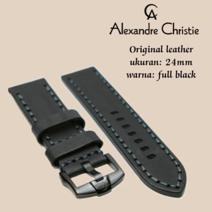 Alexandre Christie Strap Watch Kulit Asli Original Hitam 24 MM Bahan Tebal Logo AC Buckle Stainless 