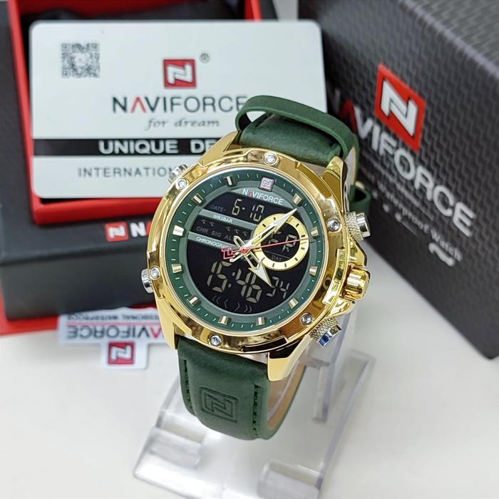 Jam tangan pria Naviforce 9208/9163 tali kulit dualtime original