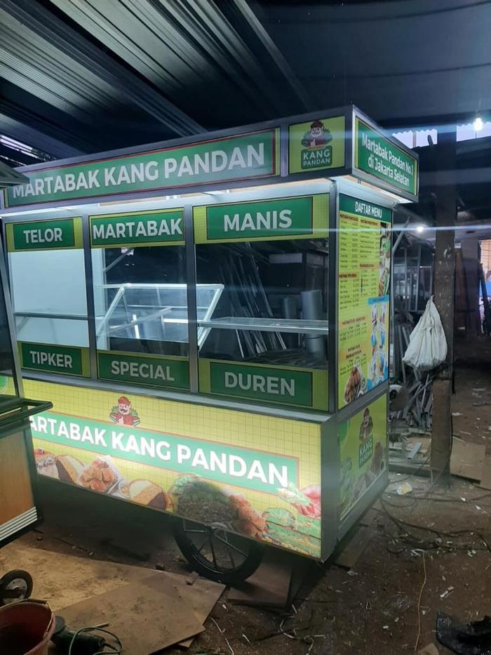 Gerobak Aluminium Martabak Neon Box Murah Gratis Branding Alumunium