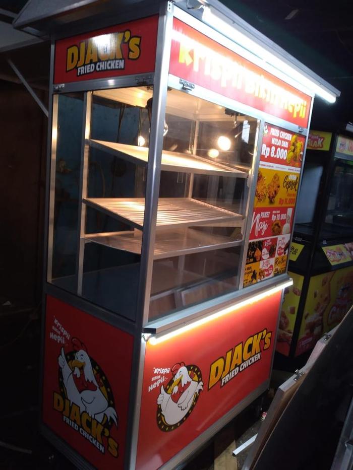 Gerobak Aluminium Fried Chicken Murah Kuat Gratis Branding Alumunium