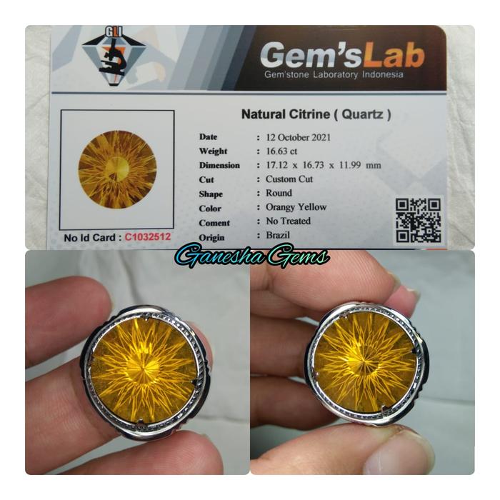 Natural Citrine Quartz 16.63 Ct - Custom Cut Limited Edition - GLI lab