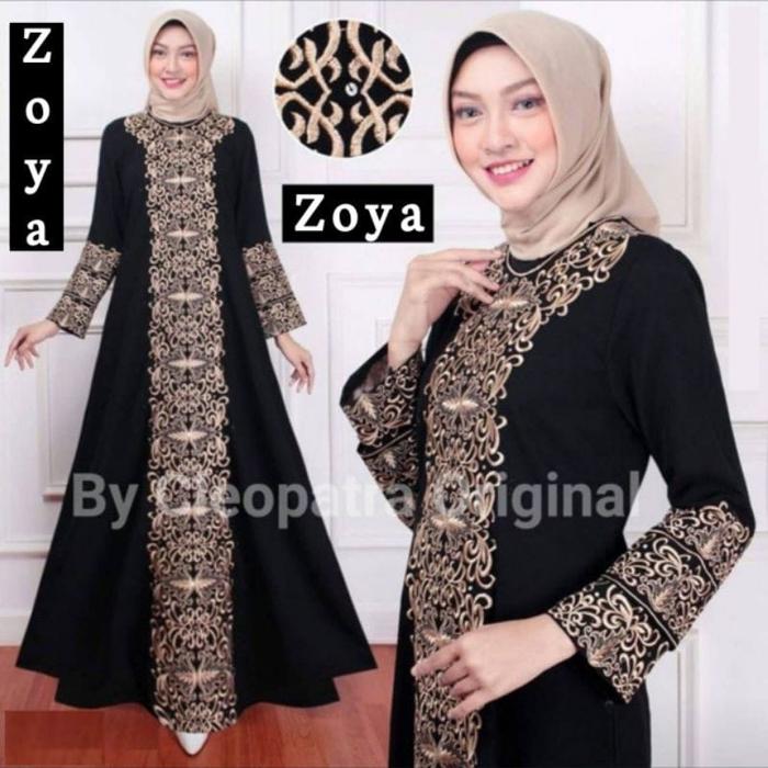 ABAYA GAMIS JETBLACK HITAM BORDIR ZOYA