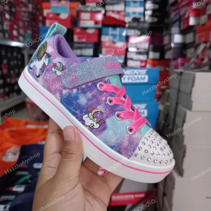 sepatu anak lampu skechers unicorn moondust purple original