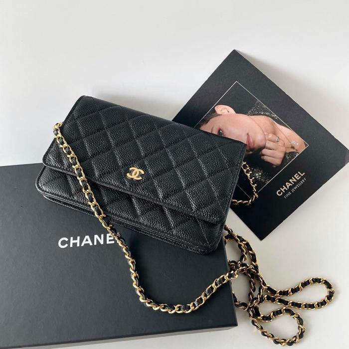 Original - Chanel Classic WOC Black Caviar GHW chip Wallet On chain