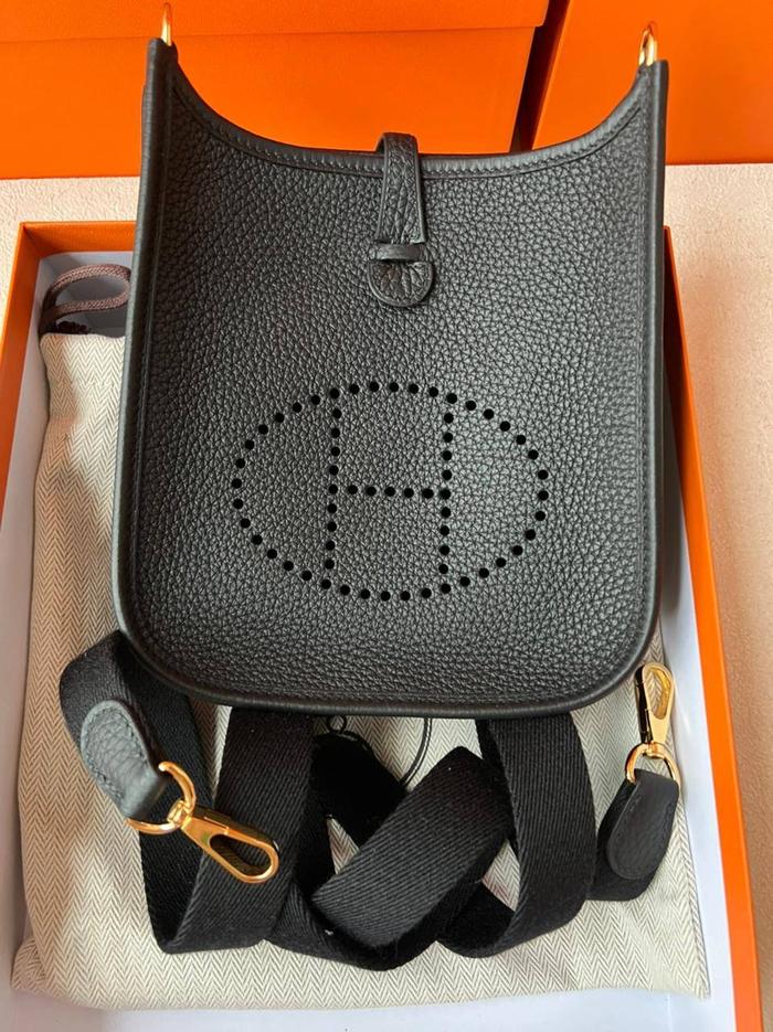 Original - Hermes Mini Evelyne Eve Black Clem GHW