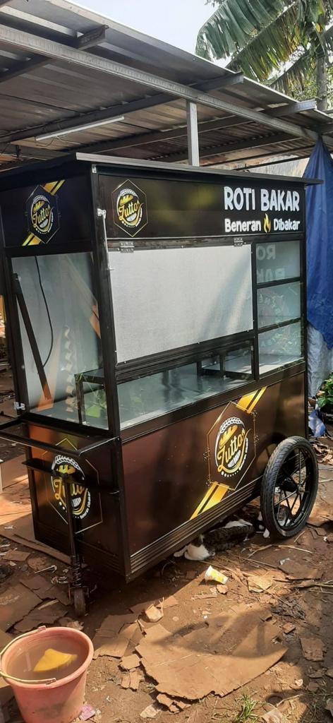Gerobak Aluminium Roti Bakar Hitam Murah Kuat Free Branding Alumunium