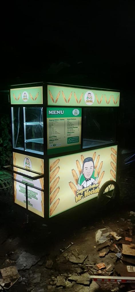 Gerobak Aluminium Jagung Bakar Full Neon Box