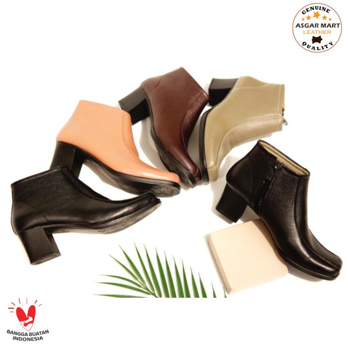 Sepatu Wanita Nunu Ankle Boots 5cm Heels Kulit Sapi Asli Garut