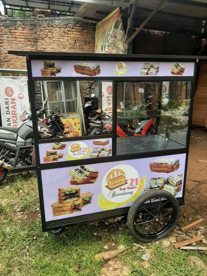 Gerobak Aluminium Roti Bakar Murah Kuat Free Branding Alumunium Hitam