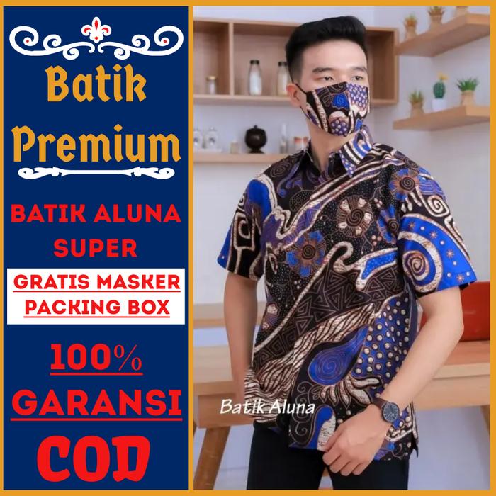 Kemeja Batik Pria Lengan Pendek Modern Solo Aluna Keris Original Keren
