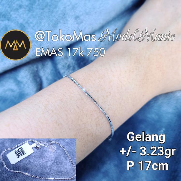 Gelang tangan santa italy emas putih 750 kadar 17 K