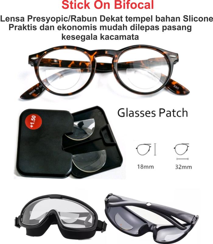 Kacamata Baca Plus Stick On Bifocal Untuk Kacamata Minus,Safety,Sport Lensa