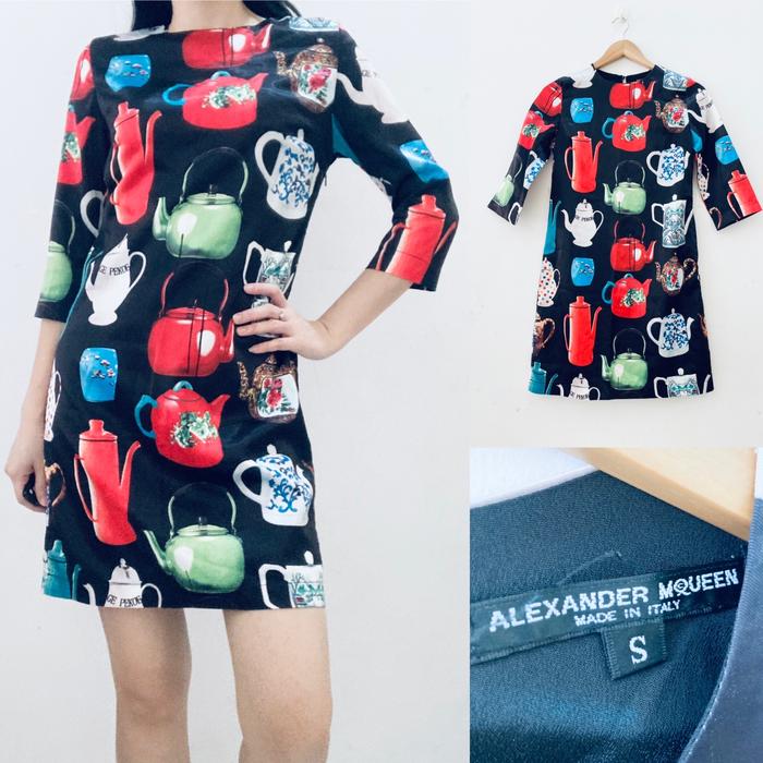 Alexander McQueen Dress Satin Silk Teapot Print Size S