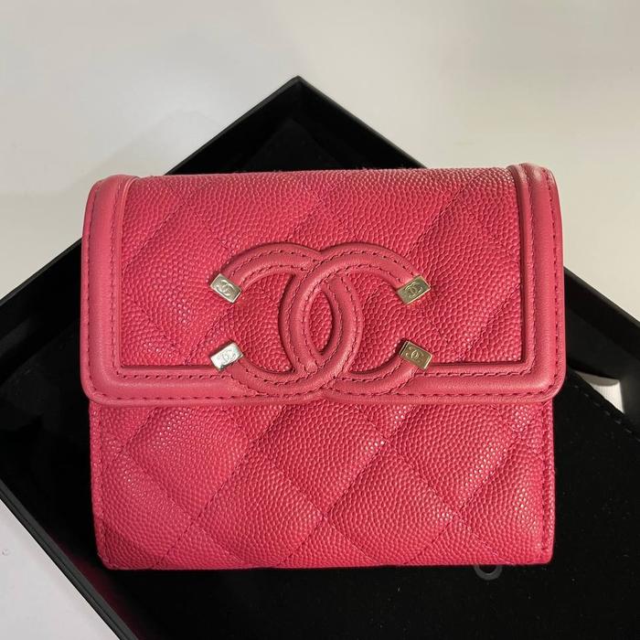 BNIB Chanel CC Filigree Trifold Wallet Pink Caviar GHW