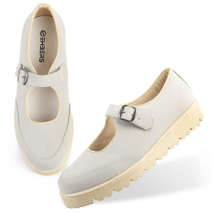 Sepatu Wanita Slip-On Casual Wanita Tebaru Cream EHBERS